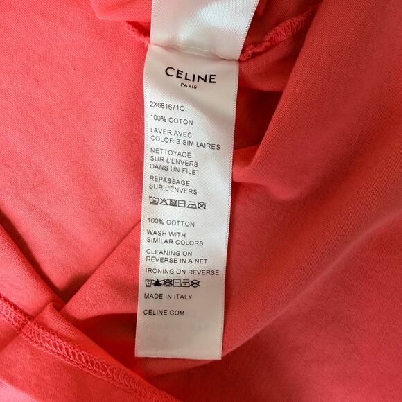 Celine Logo Short Sleeve 100% Cotton Tee Shirt Flamingo Pink & White Size Small - Picture 6 of 8